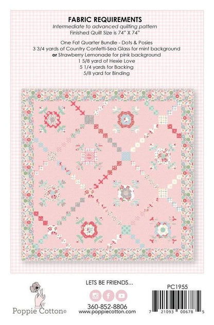 Poppie Cotton Abby Rose Quilt Pattern PHP1955 Finished Size: 74"x74"