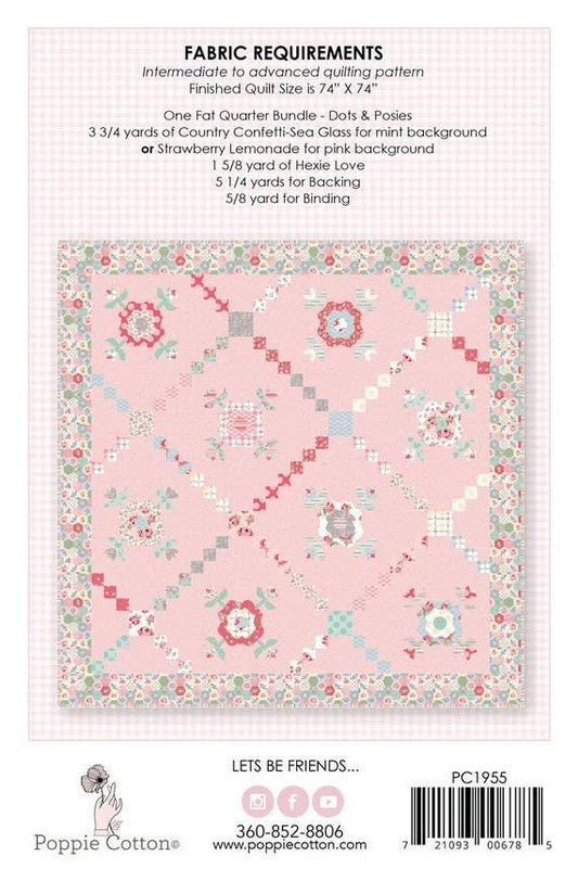 Poppie Cotton Abby Rose Quilt Pattern PHP1955 Finished Size: 74"x74"