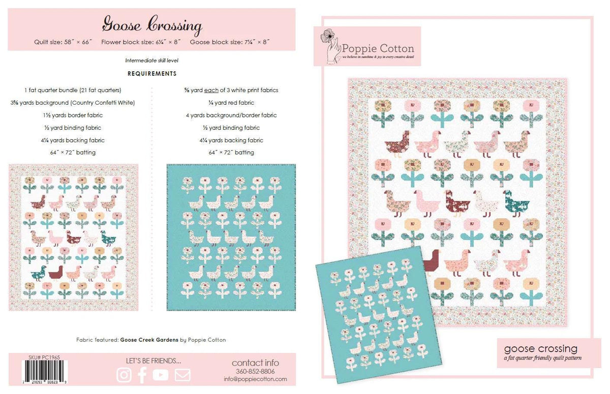 Poppie Cotton Goose Crossing Quilt Pattern PCN1965 Finished Size: 58"x66"