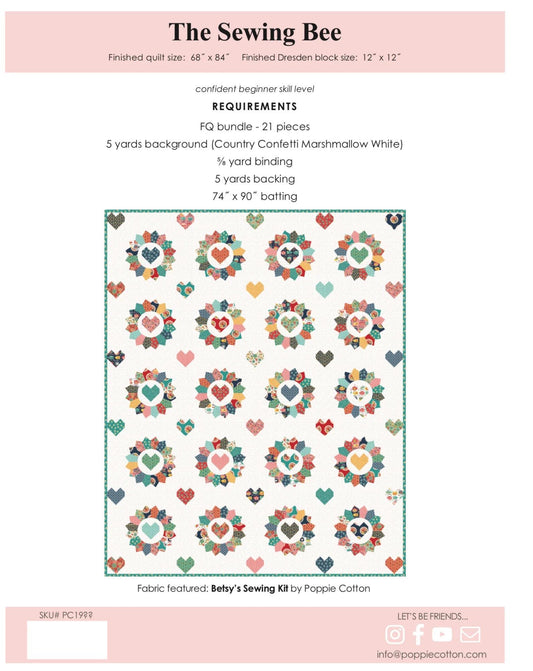 Poppie Cotton The Sewing Bee Quilt Pattern PC1981 Finished Size: 68"x84"