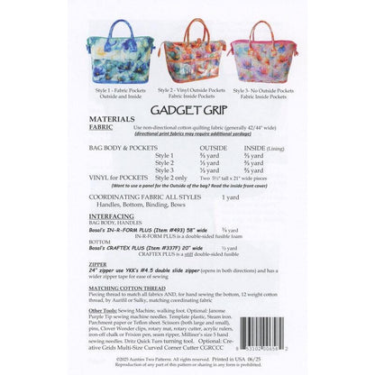 Aunties Two Gadget Grip Tote Pattern AT658 - 3 Styles Per Pattern