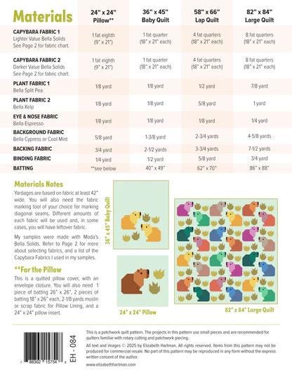 Elizabeth Hartman Capybara Club Pattern - 4 Size Variations Per Pattern EH-084