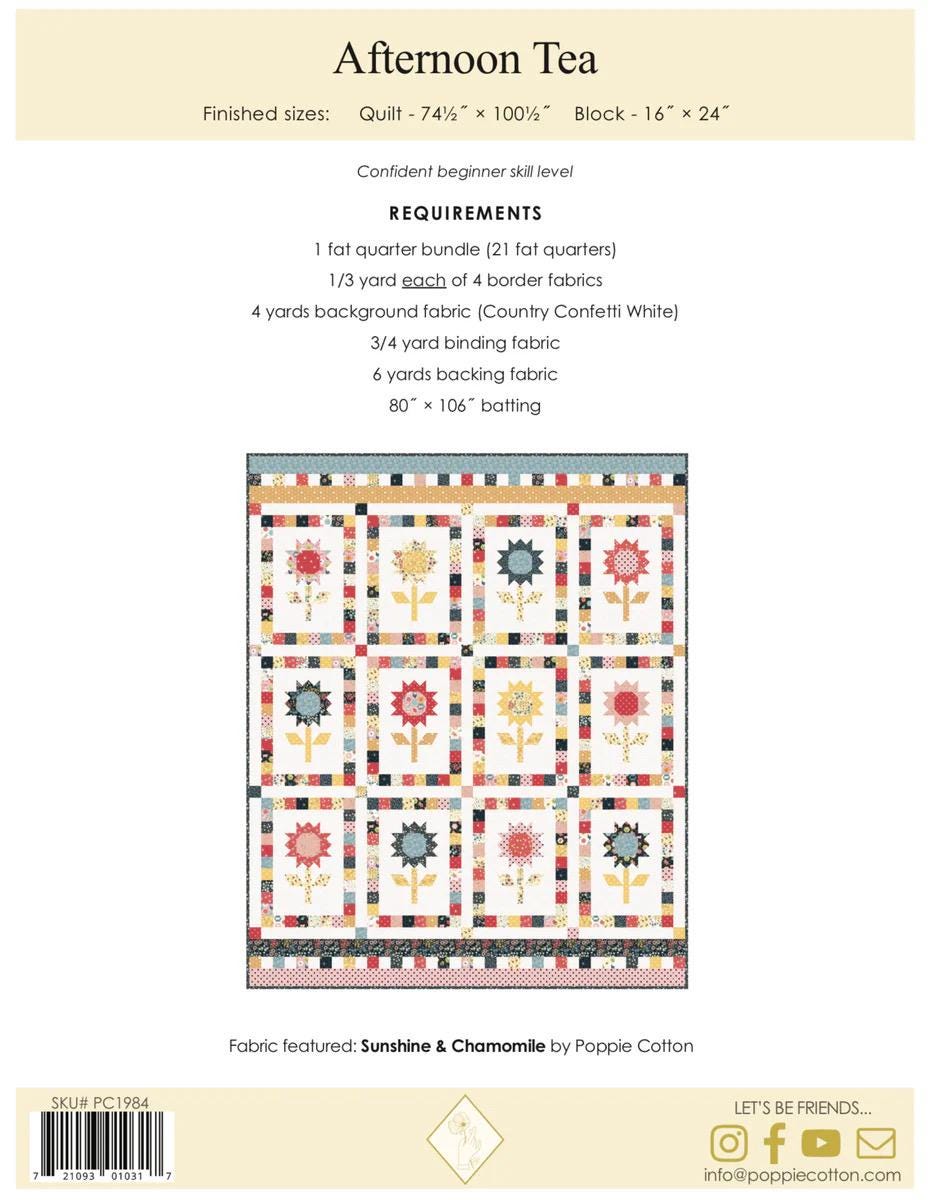 Poppie Cotton Afternoon Tea Quilt Pattern PHP1984 Finished Size: 74.5"x90.5"