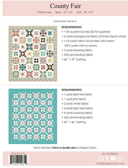 Poppie Cotton County Fair Quilt Pattern PHP1973 Finished Size: 60"x70"