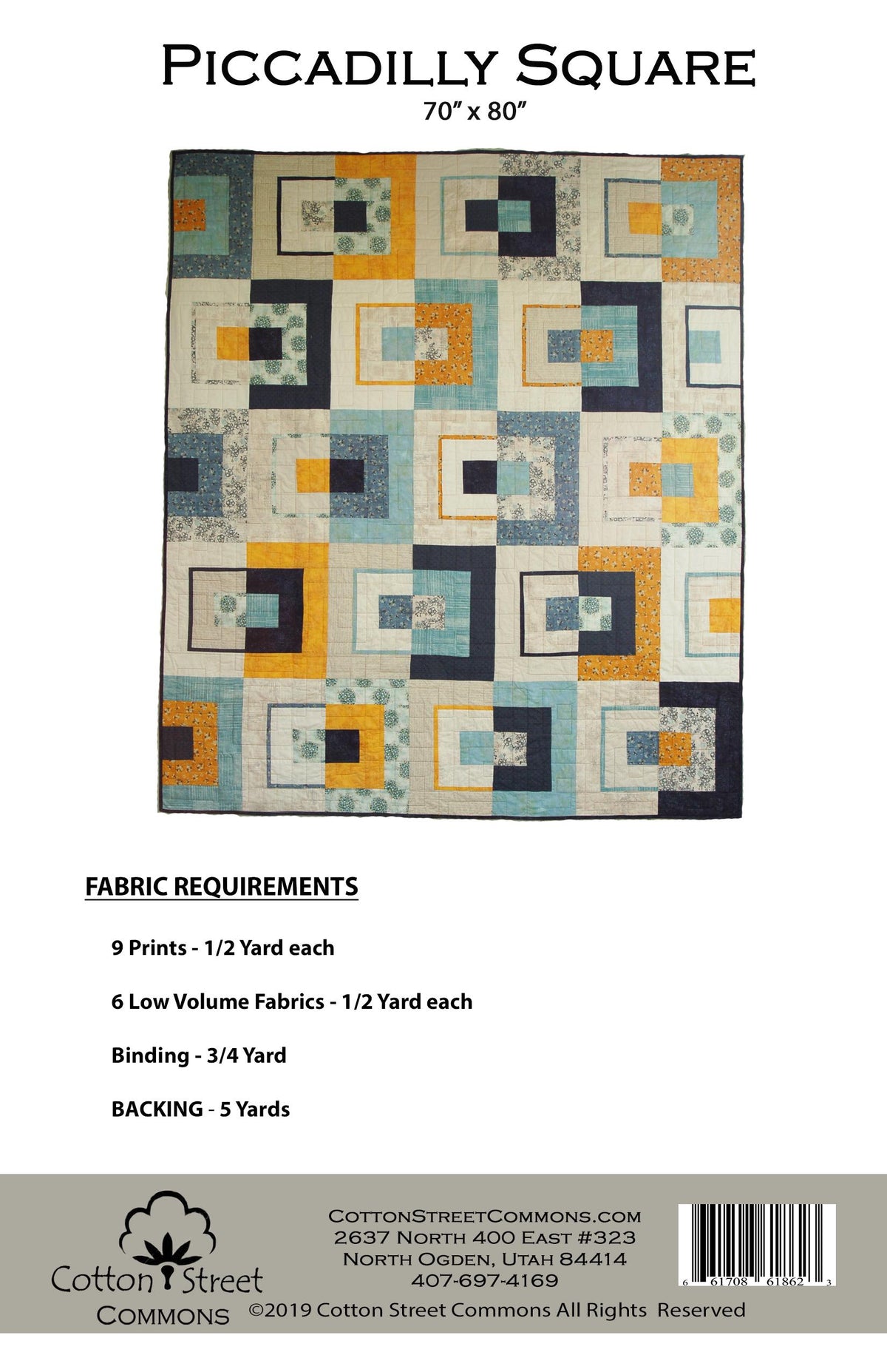 PDF Cotton Street Commons Picadilly Square Quilt Pattern #216 Finished Size: 70"x80"