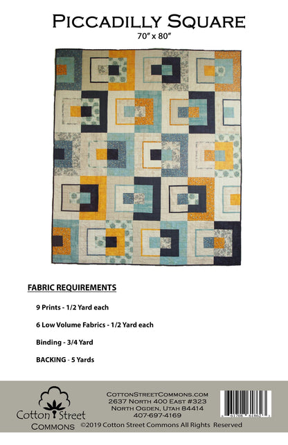 PDF Cotton Street Commons Picadilly Square Quilt Pattern #216 Finished Size: 70"x80"