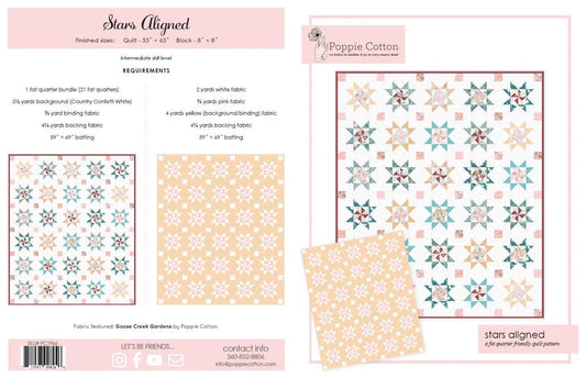 Poppie Cotton Stars Aligned Quilt Pattern PC1966 Finished Size: 53"x63"