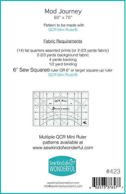 Sew Kind of Wonderful Mod Journey Quilt Pattern #423 Finished Size 60"x70" (SKW Rulers Sold Separately)