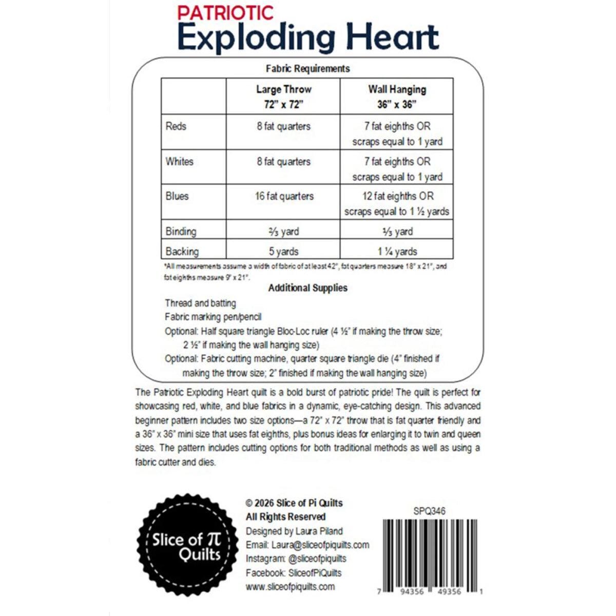 Slice of Pi Quilts Patriotic Exploding Heart Quilt Pattern - 2 Size Variations Per Pattern SPQ346