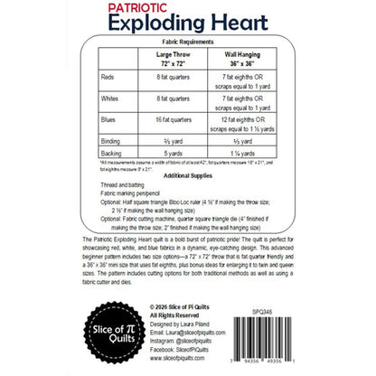 Slice of Pi Quilts Patriotic Exploding Heart Quilt Pattern - 2 Size Variations Per Pattern SPQ346
