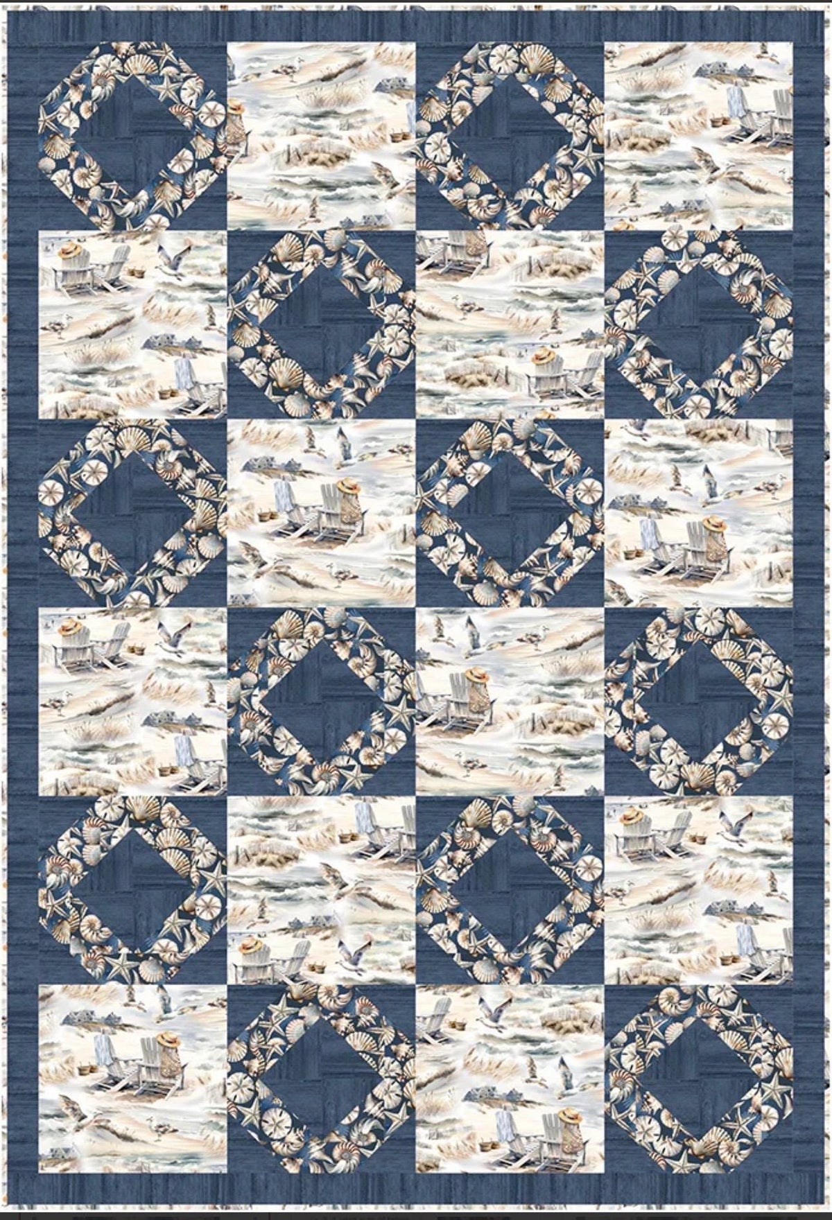 Fabric Cafe Shoreline Quilt Pattern - Uses Only 3 Yards of Fabric Finished Size: 39"x57"