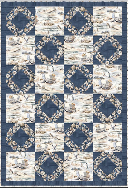 Fabric Cafe Shoreline Quilt Pattern - Uses Only 3 Yards of Fabric Finished Size: 39"x57"