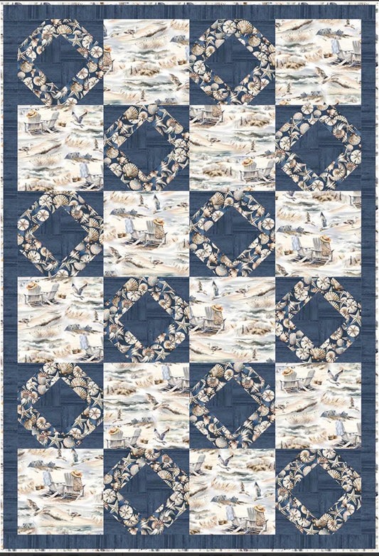 Fabric Cafe Shoreline Quilt Pattern - Uses Only 3 Yards of Fabric Finished Size: 39"x57"