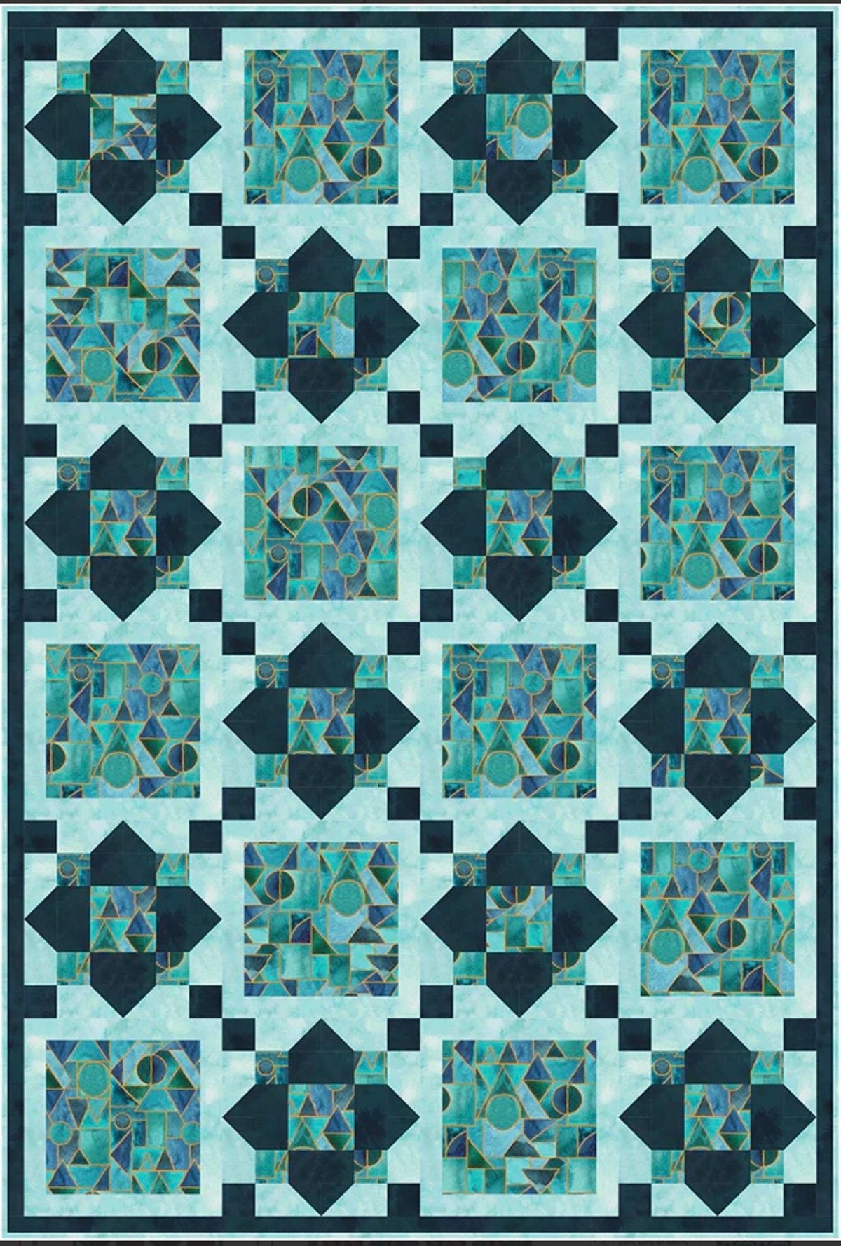 Fabric Cafe Sea Glass Quilt Pattern - Uses Only 3 Yards of Fabric Finished Size: 37.5"x55.5"