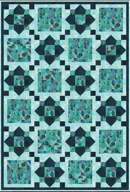 Fabric Cafe Sea Glass Quilt Pattern - Uses Only 3 Yards of Fabric Finished Size: 37.5"x55.5"