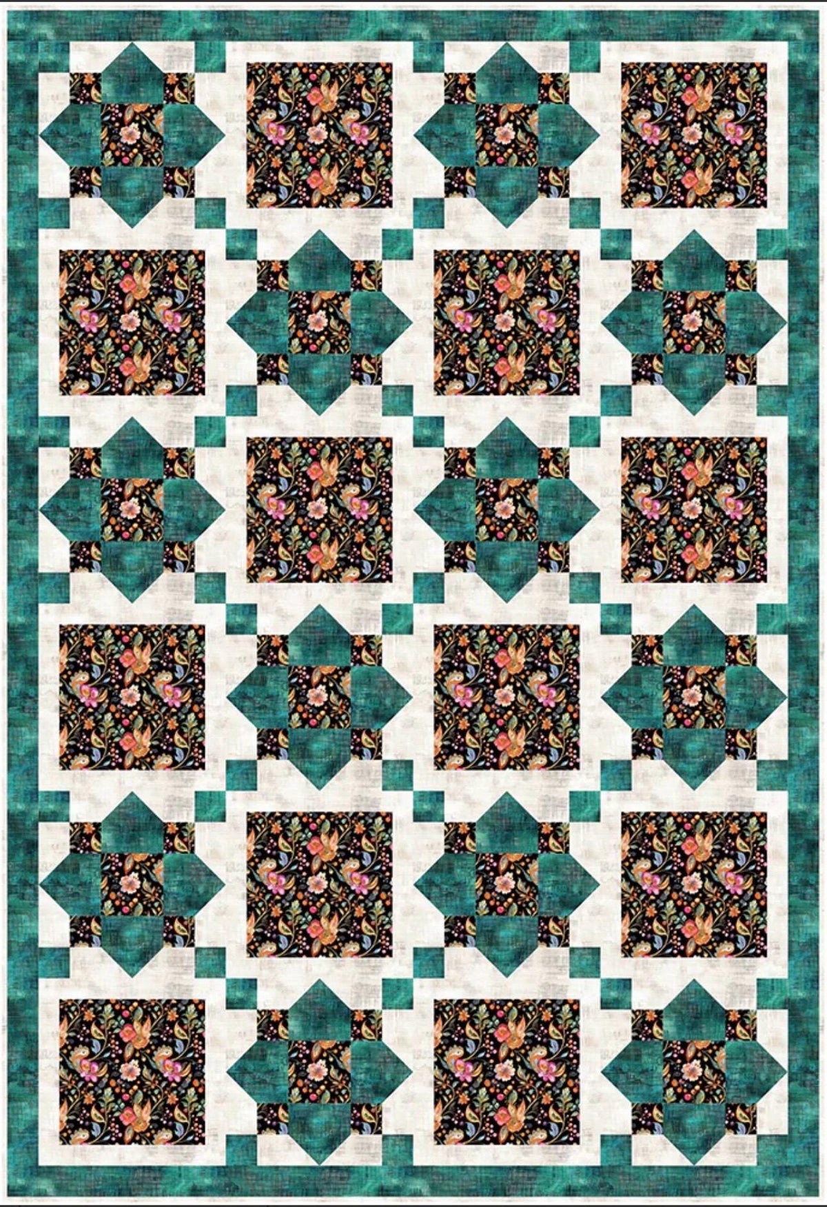 Fabric Cafe Sea Glass Quilt Pattern - Uses Only 3 Yards of Fabric Finished Size: 37.5"x55.5"