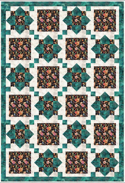 Fabric Cafe Sea Glass Quilt Pattern - Uses Only 3 Yards of Fabric Finished Size: 37.5"x55.5"