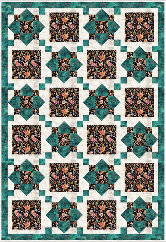 Fabric Cafe Sea Glass Quilt Pattern - Uses Only 3 Yards of Fabric Finished Size: 37.5"x55.5"