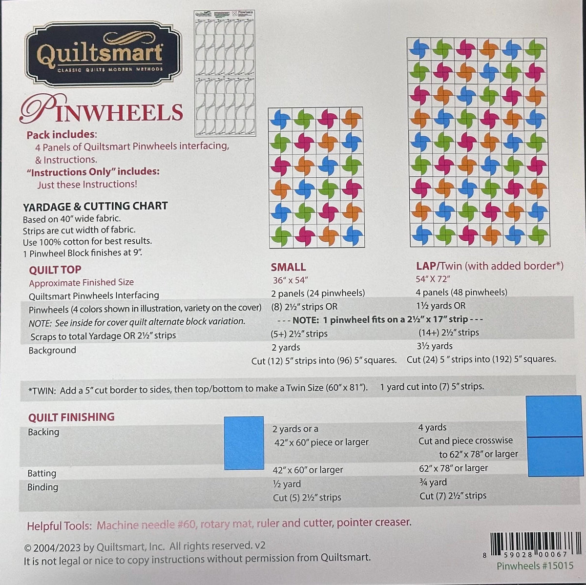 Quiltsmart Pinwhells Quilt Printed Interfacing Pack - 2 Size Variations Per Pack