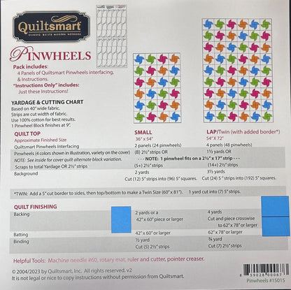 Quiltsmart Pinwhells Quilt Printed Interfacing Pack - 2 Size Variations Per Pack