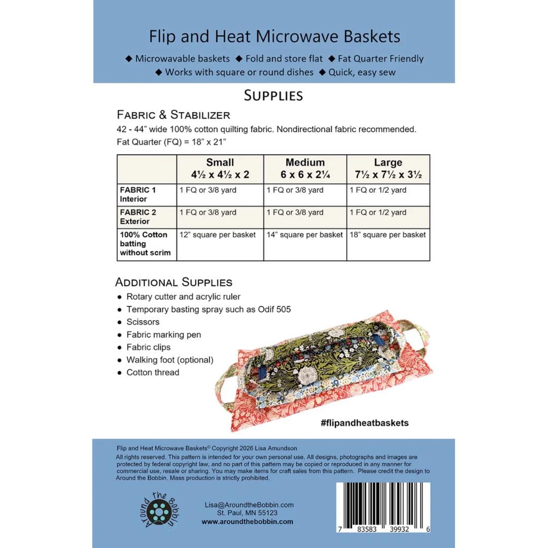 Around The Bobbin Flip and Heat Microwave Baskets Pattern ATB-262 - 3 Size Variations Per Pattern