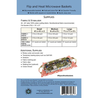 Around The Bobbin Flip and Heat Microwave Baskets Pattern ATB-262 - 3 Size Variations Per Pattern