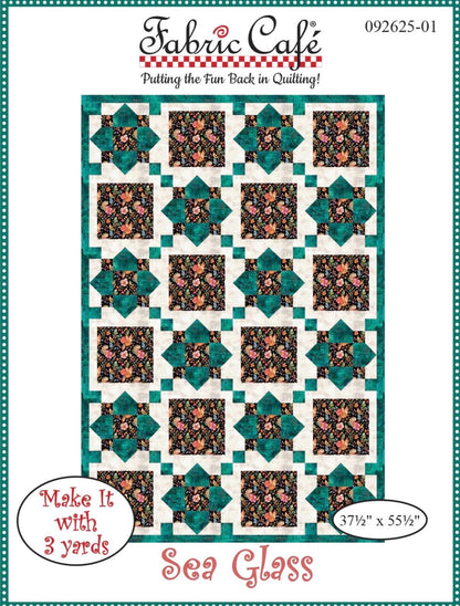 Fabric Cafe Sea Glass Quilt Pattern - Uses Only 3 Yards of Fabric Finished Size: 37.5"x55.5"