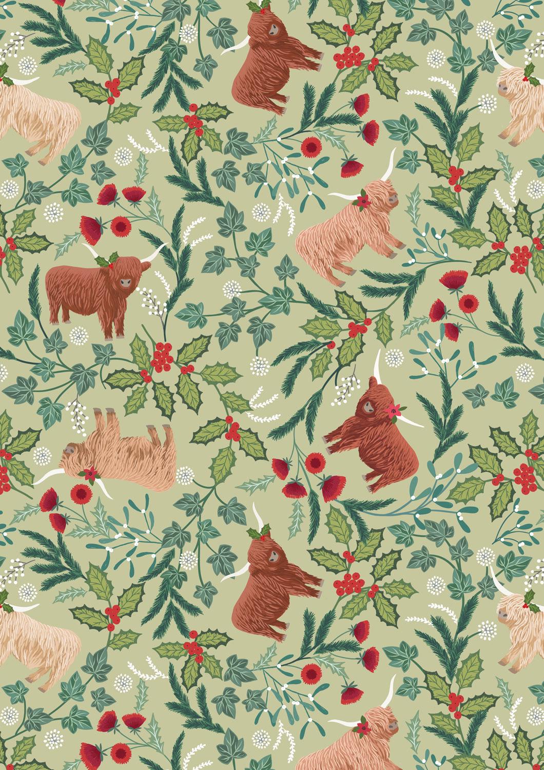 Lewis & Irene Celtic Christmas Fabric Collection Highlands on Festive Sage C130B Authentic Premium 100% Cotton Quilt Shop Quality Fabrics