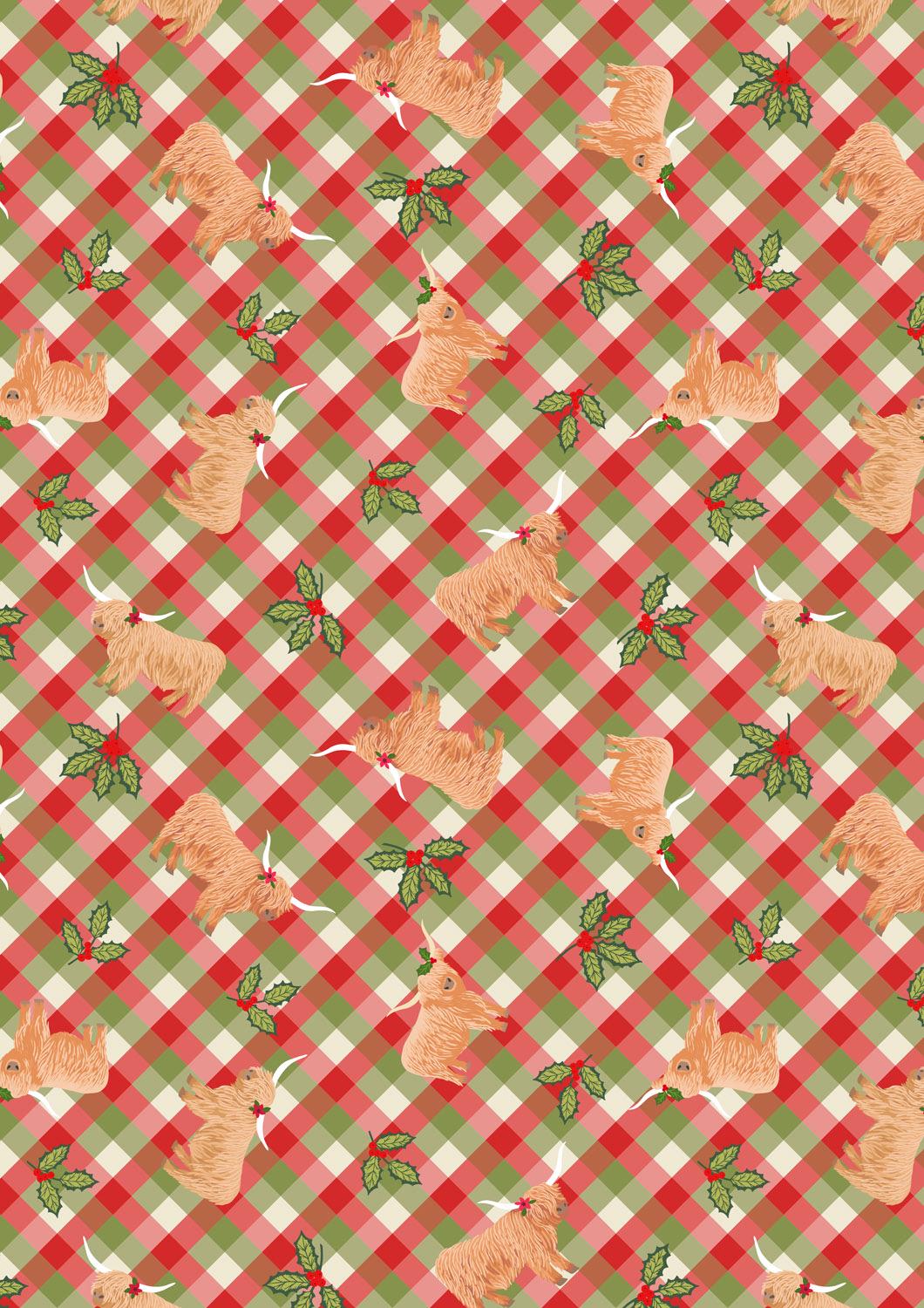 Lewis & Irene Celtic Christmas Fabric Collection Highlands and Holly Festive Gingham C135C Authentic Premium 100% Cotton Fabrics