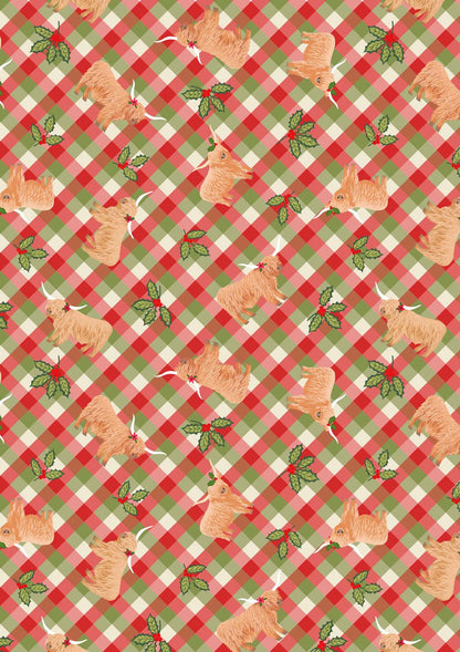 Lewis & Irene Celtic Christmas Fabric Collection Highlands and Holly Festive Gingham C135C Authentic Premium 100% Cotton Fabrics