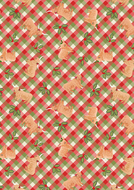Lewis & Irene Celtic Christmas Fabric Collection Highlands and Holly Festive Gingham C135C Authentic Premium 100% Cotton Fabrics