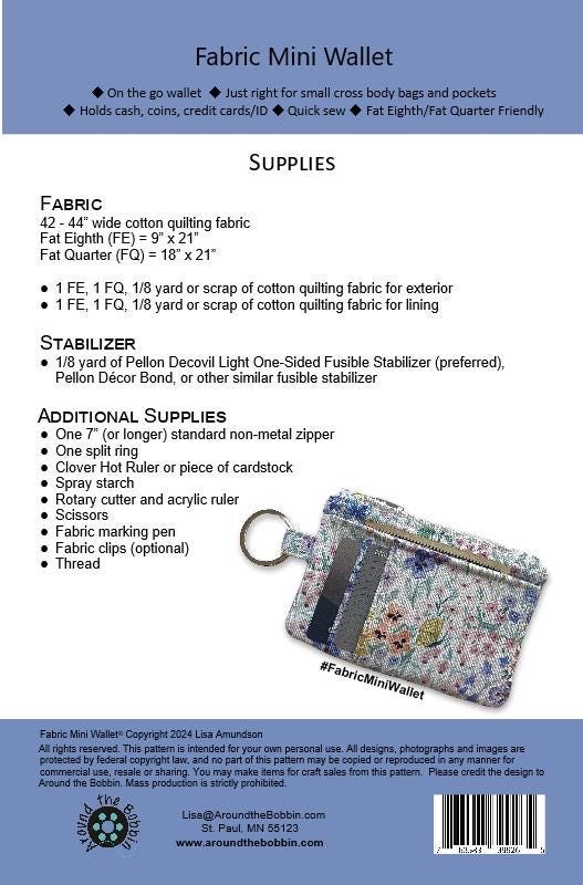 Around The Bobbin Fabric Mini Wallet Pattern ATB-244