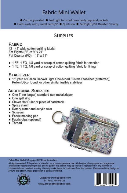 Around The Bobbin Fabric Mini Wallet Pattern ATB-244