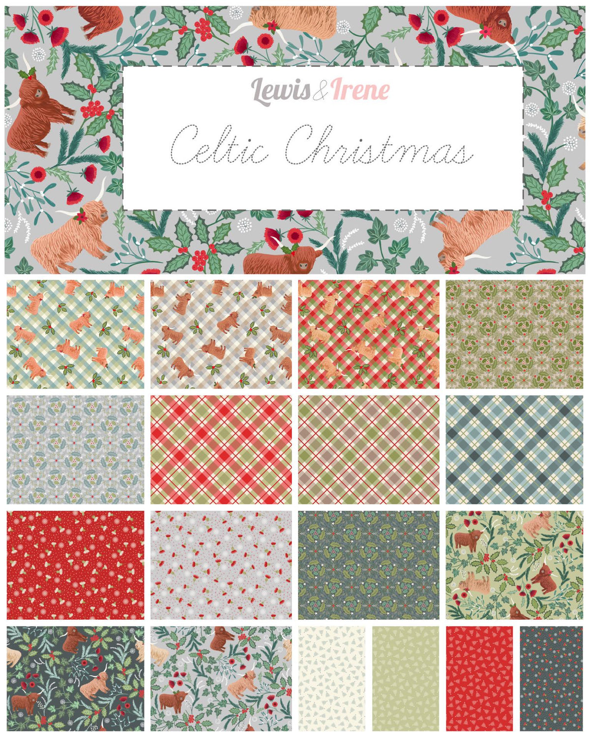 Lewis & Irene Celtic Christmas Fabric Collection Festive Celtic Leaves on Winter C133C Authentic Premium 100% Cotton Fabrics