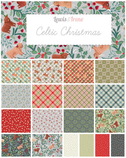 Lewis & Irene Celtic Christmas Fabric Collection Festive Celtic Leaves on Winter C133C Authentic Premium 100% Cotton Fabrics