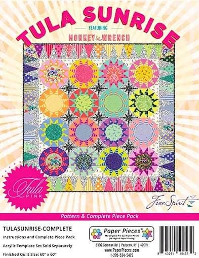 Tula Pink Tula Sunrise Pattern and Complete Piece Pack (Optional 11pc Acrylic Template Set with 3/8" Seam Allowance)
