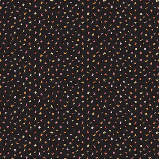 Poppie Cotton Kitty Loves Candy Fabric Collection Stars on Black
