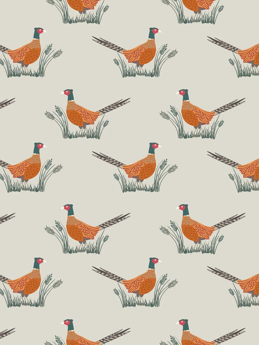 Lewis & Irene Country Life Reloved Fabric Collection Pheasants on Dark Cream A91.2