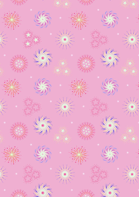 Glow-In-The-Dark Lewis & Irene Small Things Glow Fabric Collection Glowing Fireworks on Pink SM41.1