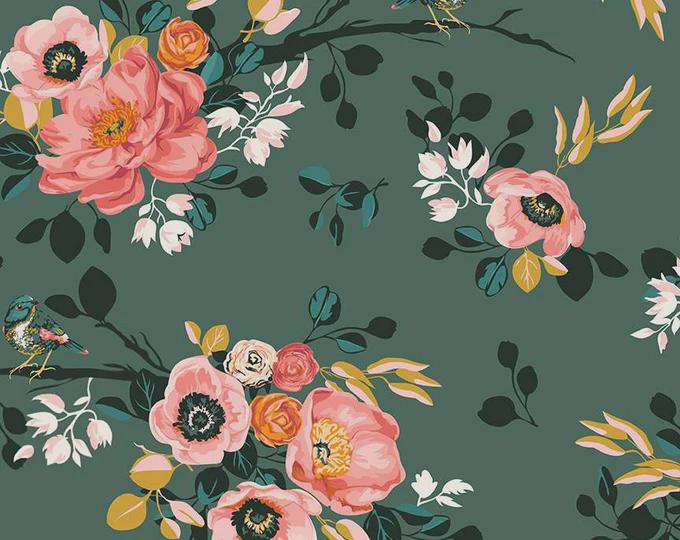 END OF BOLT 11.5" Riley Blake Porch Swing Fabric Collection Main Print on Dark Green C14050 or-dkgreen