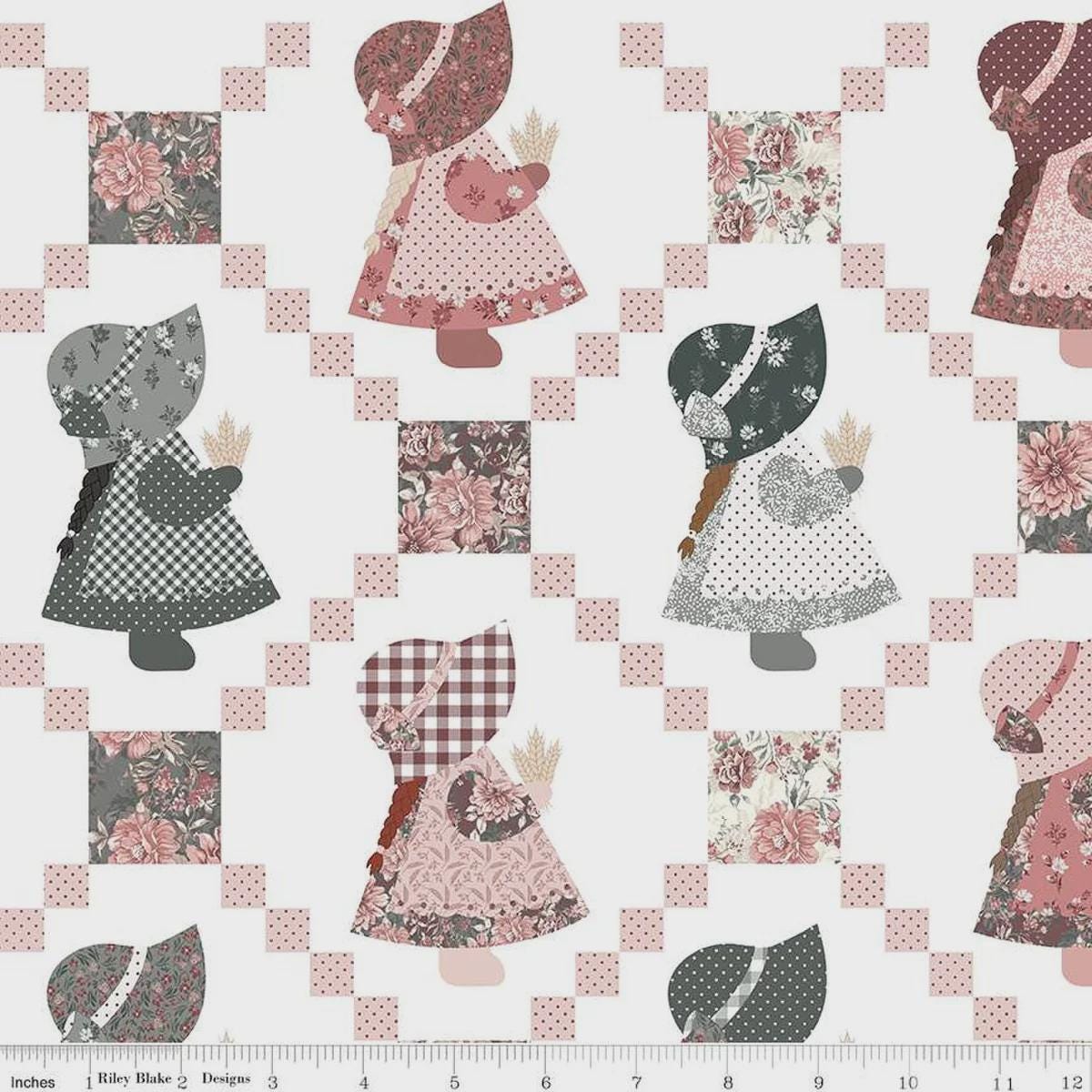 END OF BOLT 13.5" Wideback Riley Blake A Walk on the Prairie Sunbonnet Sue (107"-108") WB15241-White