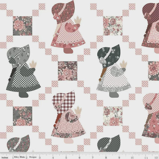 END OF BOLT 13.5" Wideback Riley Blake A Walk on the Prairie Sunbonnet Sue (107"-108") WB15241-White
