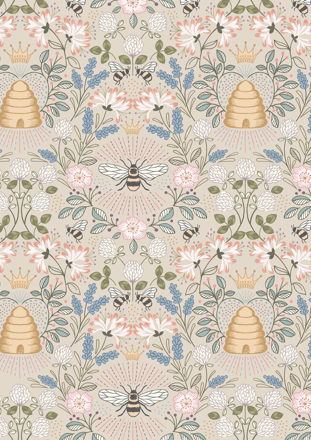 Lewis & Irene Queen Bee Fabric Collection Busy Bees on Dark Cream Premium 100% Cotton Quilt Shop Quality Fabrics