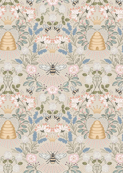 Lewis & Irene Queen Bee Fabric Collection Busy Bees on Dark Cream Premium 100% Cotton Quilt Shop Quality Fabrics