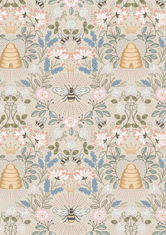 Lewis & Irene Queen Bee Fabric Collection Busy Bees on Dark Cream Premium 100% Cotton Quilt Shop Quality Fabrics