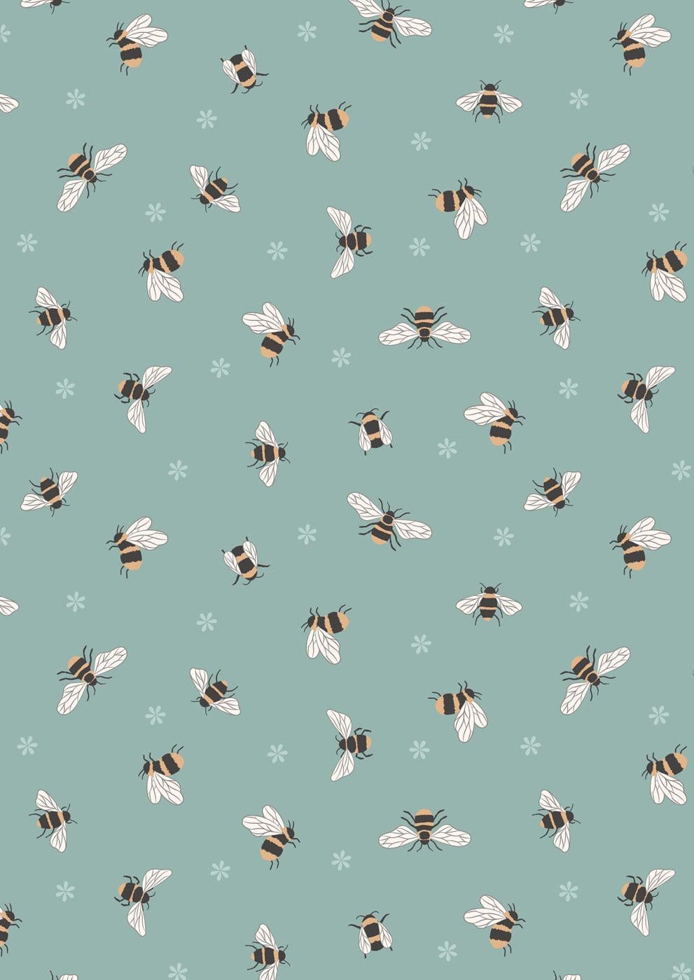 Lewis & Irene Queen Bee Fabric Collection Bees on Duck Egg Blue A503.3