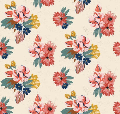 END OF BOLT 16" Riley Blake Wild Rose Fabric Collection Florals on Cream