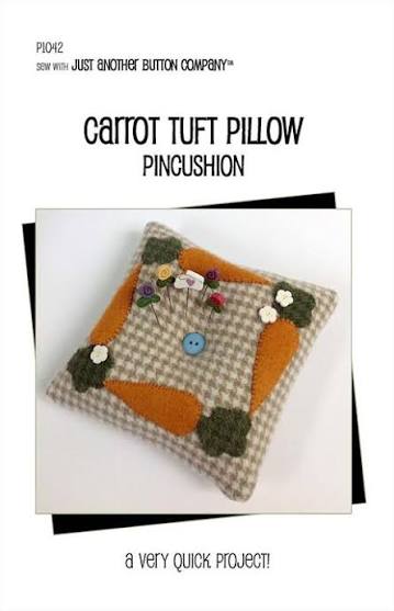 Just Pins For Fun Pincushions Felted Wool Carrot Tuft Pillow Pincushion Kit - 5 JABC Collectable Bunny & Flower Pins Included 5.5"x5.5"