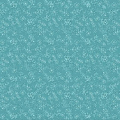 Poppie Cotton Hopscotch & Freckles Fabric Collection Pickin Posies on Teal Authentic Premium 100% Cotton Quilt Shop Quality Fabrics