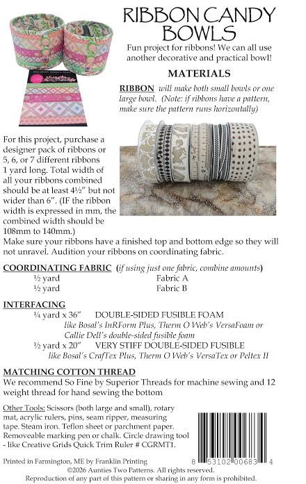 Aunties Two Ribbon Candy Bowls Pattern AT683, 3 Sizes